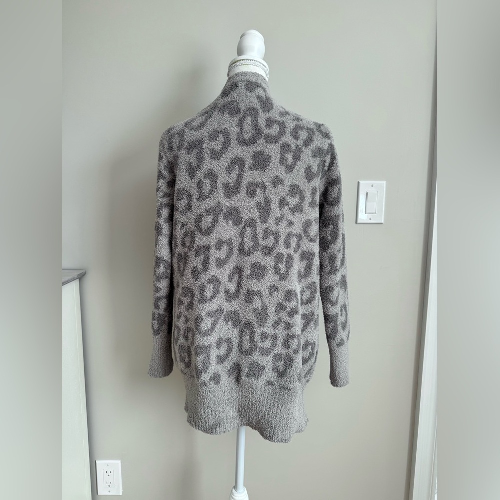 Barefoot Dreams Cozy Chic Leopard Cardigan Sweater Linen Warm Gray S - Picture 13 of 14